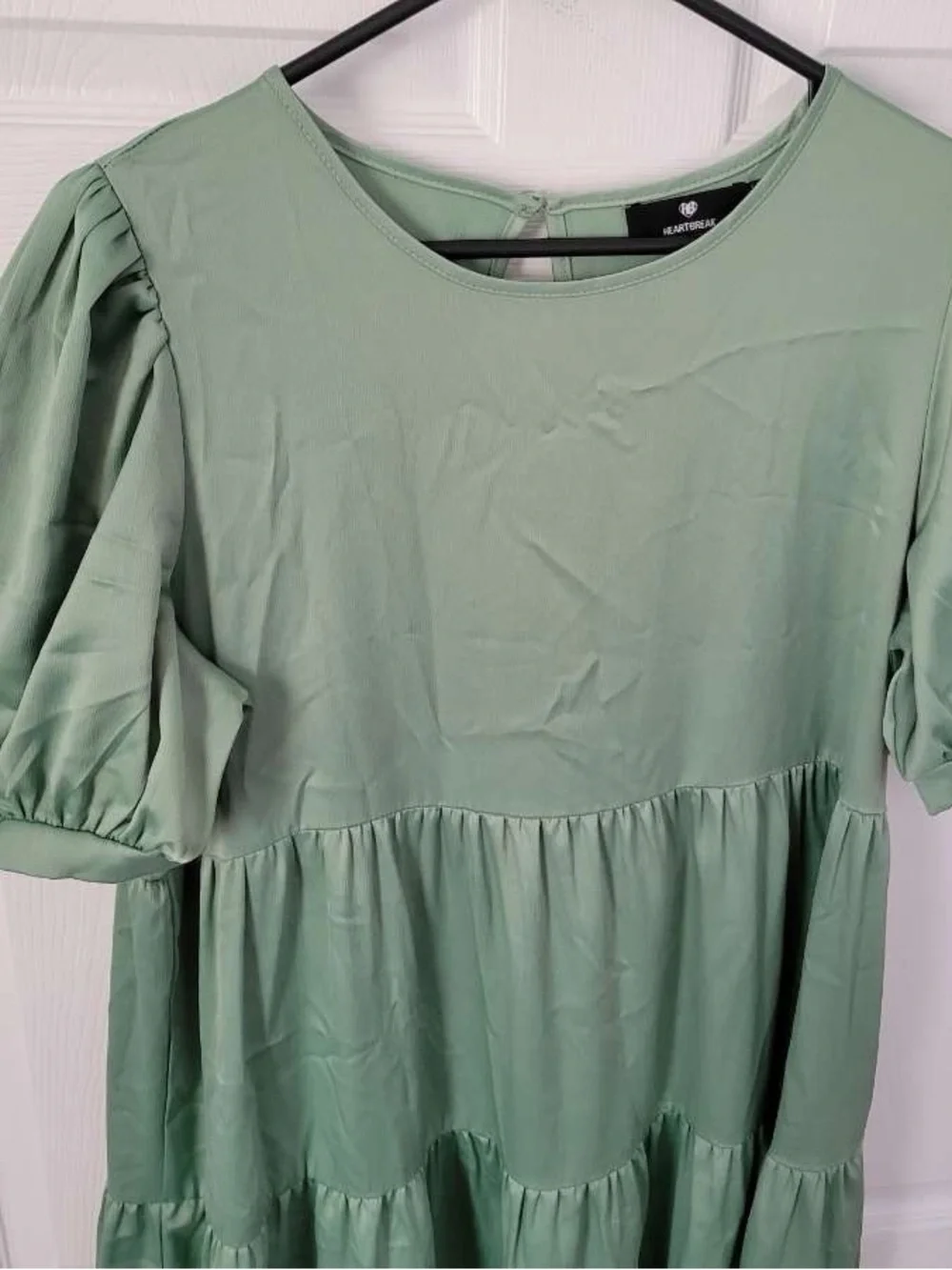 Heartbreak Sage Green Tiered Dress with Puff Sleeves